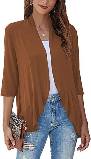 Comfortable long-sleeve women's open-front cardigan sweater, great for everyday casual wear.