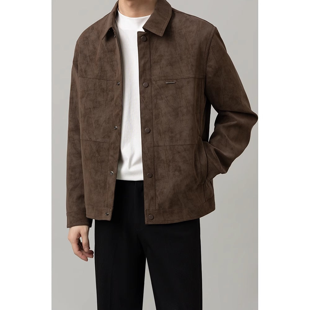 Stylish men's button-down shirt jacket, versatile outerwear ideal for casual layering & everyday wear.