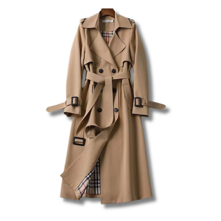 Stylish women's trench coat with belt, ideal for weather-ready autumn & spring fashion.