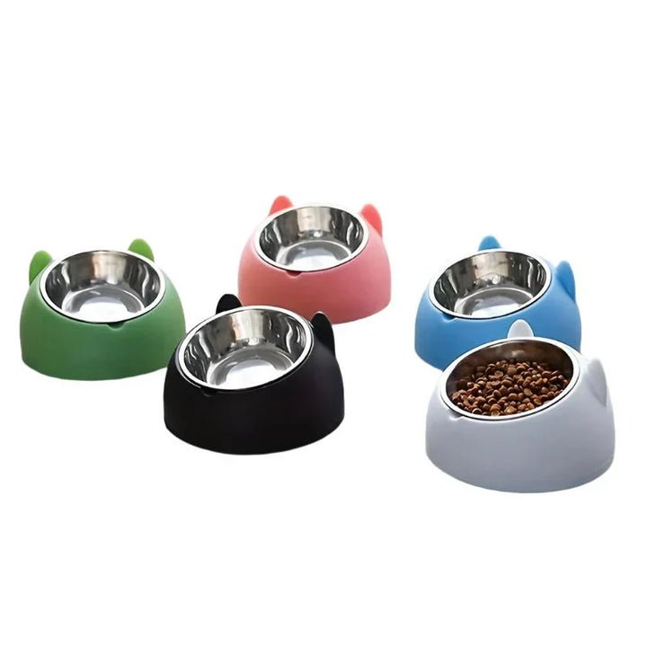 Ergonomic pet feeding bowl, raised design for comfortable eating.