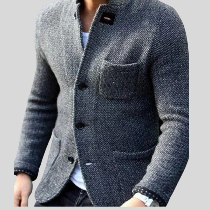 Men's quilted button-front blazer in a modern, smart casual style, perfect for winter warmth and fashion.
