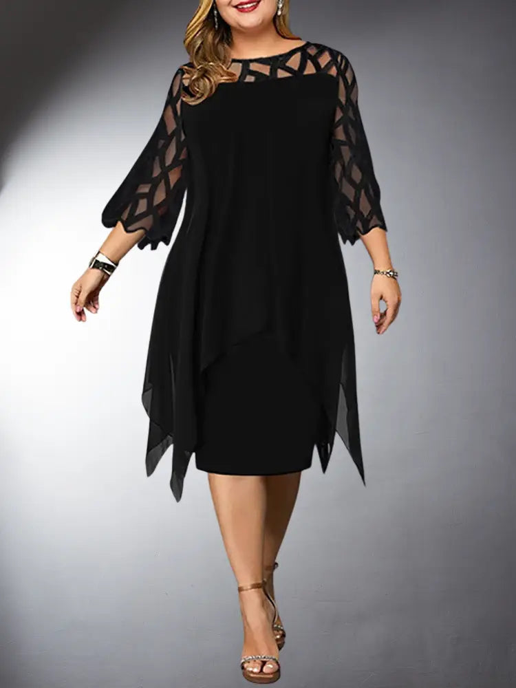 Versatile blue plus size women's midi dress, perfect for all seasons. Elegant, comfortable, and fashionable.