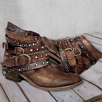 Women's vintage brown leather ankle boots with comfort arch support, ideal for autumn winter casual fashion.