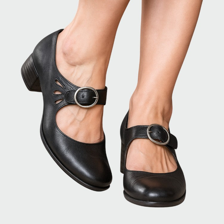 Classic buckle Mary Jane shoes for women with comfortable block heel, perfect for elegant and timeless style.