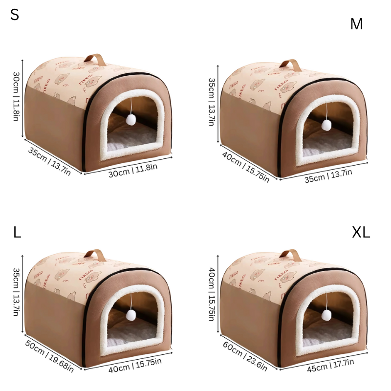 Portable foldable pet house easily transforms into a comfortable dog or cat bed, perfect for travel & small spaces.