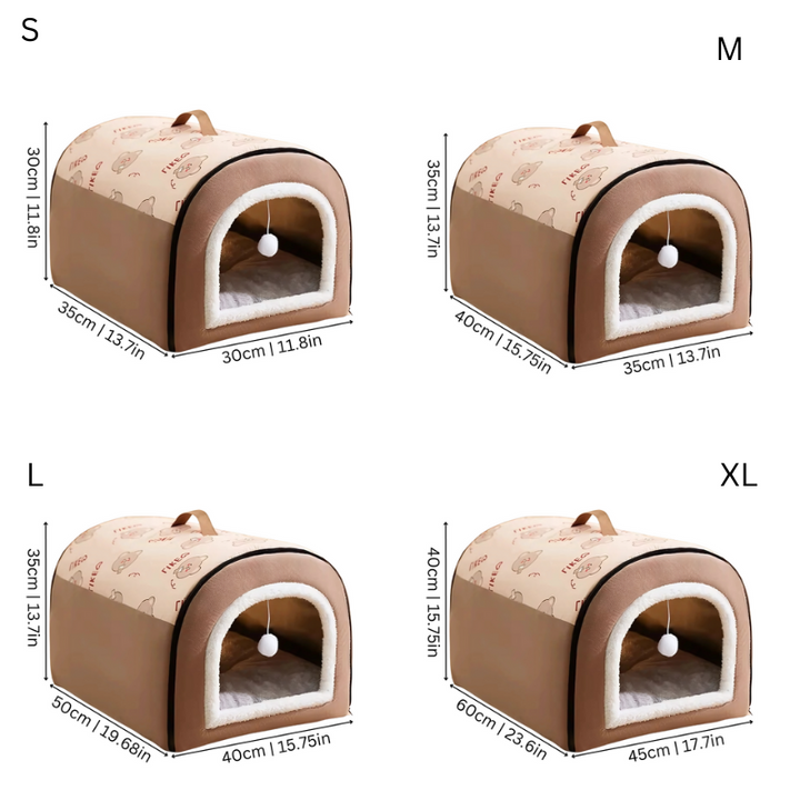 Portable foldable pet house easily transforms into a comfortable dog or cat bed, perfect for travel & small spaces.