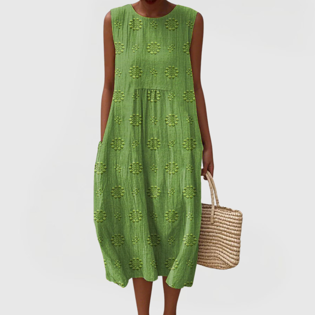 Women's elegant sleeveless summer dress with pockets. Comfortable, flowy, and perfect for casual wear or vacation.