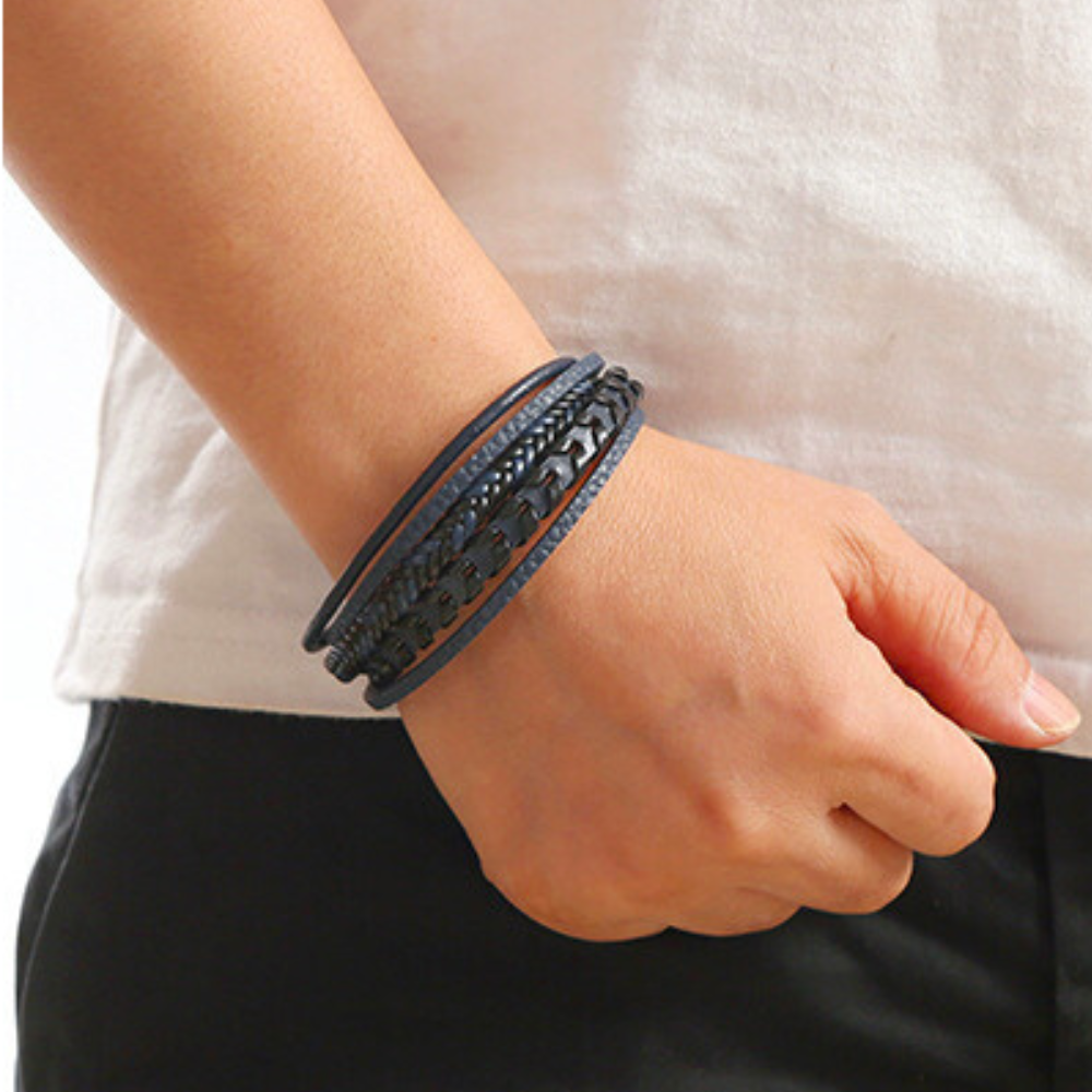 Stylish men's braided leather bracelet, a bold Viking statement piece for fashion.