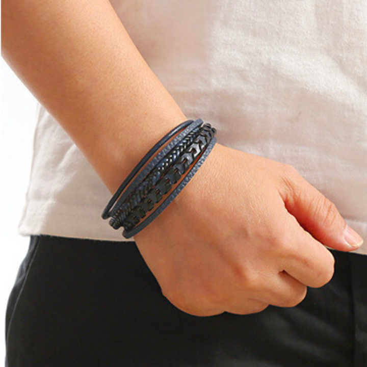 Stylish men's braided leather bracelet, a bold Viking statement piece for fashion.