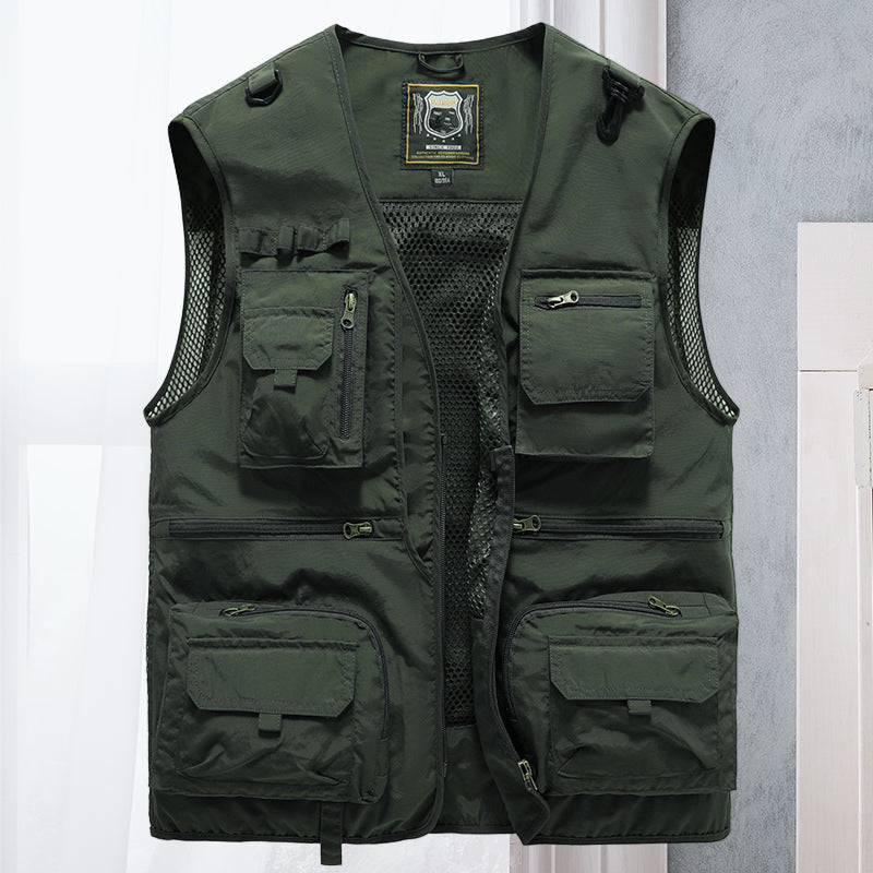 Durable men's utility vest, multi-pocket. Breathable for summer outdoor exploration.