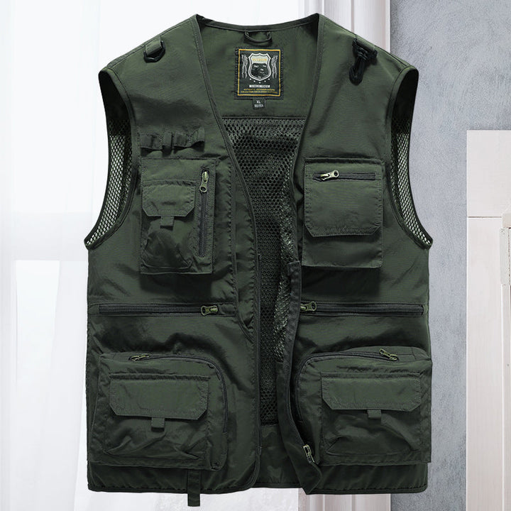Durable men's utility vest, multi-pocket. Breathable for summer outdoor exploration.