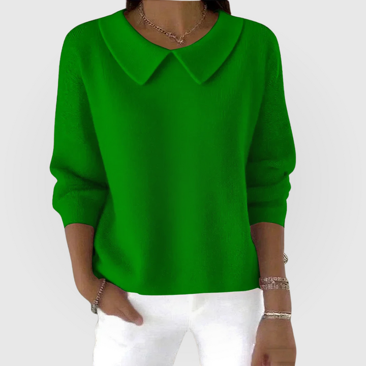 Women's classic blue knit jumper, relaxed fit, long sleeve. Perfect for versatile, everyday comfort.