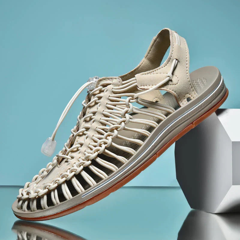 Men's closed toe mesh sandals with adjustable lace for summer comfort.