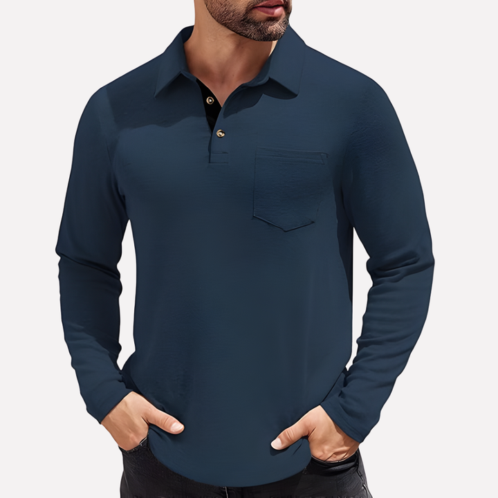 Men's long sleeve polo shirt with chest pocket, perfect for casual everyday wear.