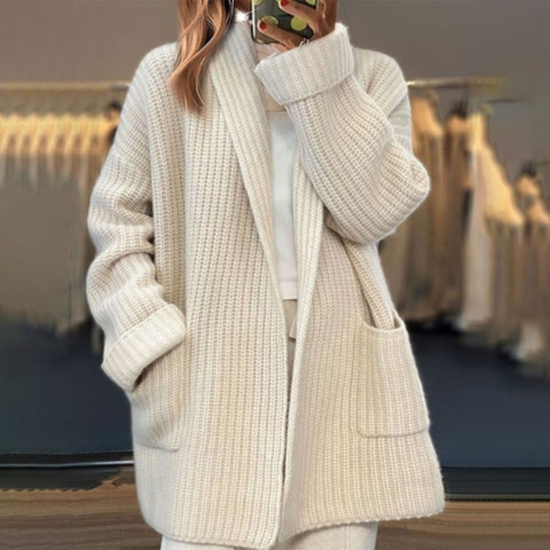 Soft women's long-sleeve oversized open-front cardigan, a cozy essential for fall & winter fashion layering.