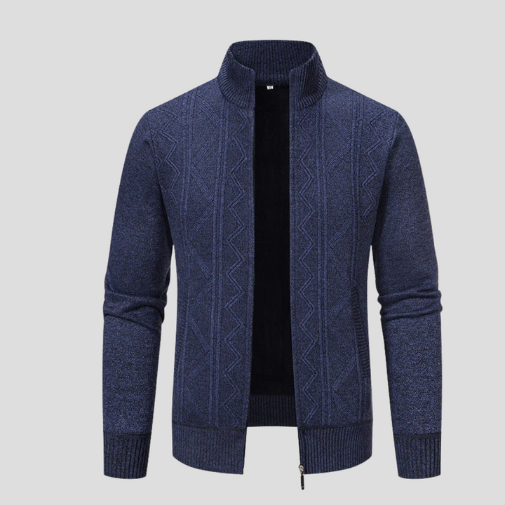 Warm men's knit cardigan for winter & autumn fashion. Comfortable long sleeve open front style, perfect for layering.