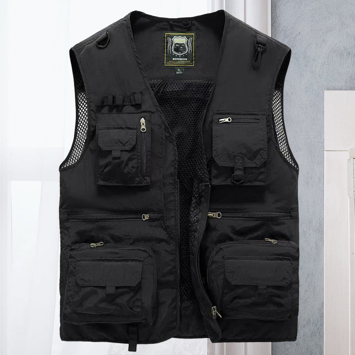 Lightweight men's outdoor vest, multi-pocket design for all summer activities.