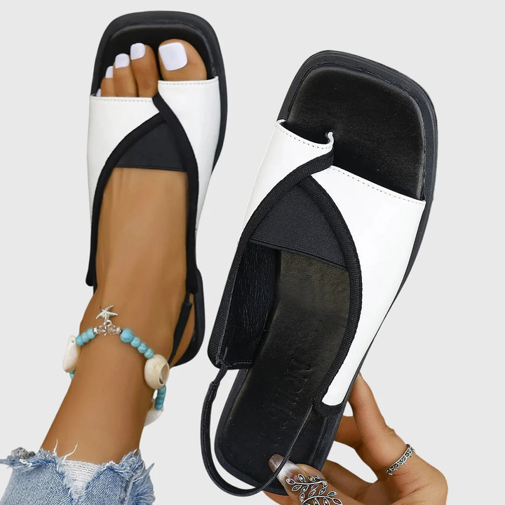 Women's orthopedic comfort sandals with stylish square toe design, offering foot support for summer wear.
