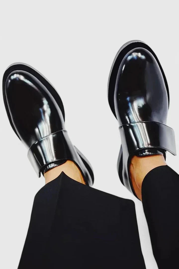 Elegant black women's slip-on loafer, Bronwen orthopedic design offering comfort, arch & posture support.