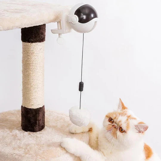 Durable automatic cat toy with feather attachment for interactive solo play. Promotes exercise & fun.