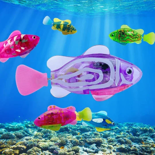 Durable swimming fish pet toy; stimulates cats & dogs in water, encourages interactive play.