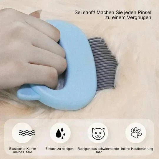 Ergonomic pet grooming brush for cats, reduces shedding, prevents hairballs, and offers a relaxing massage.