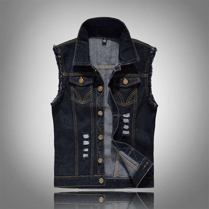 Elevate your look with this men's stylish black layering vest, a streetwear essential.