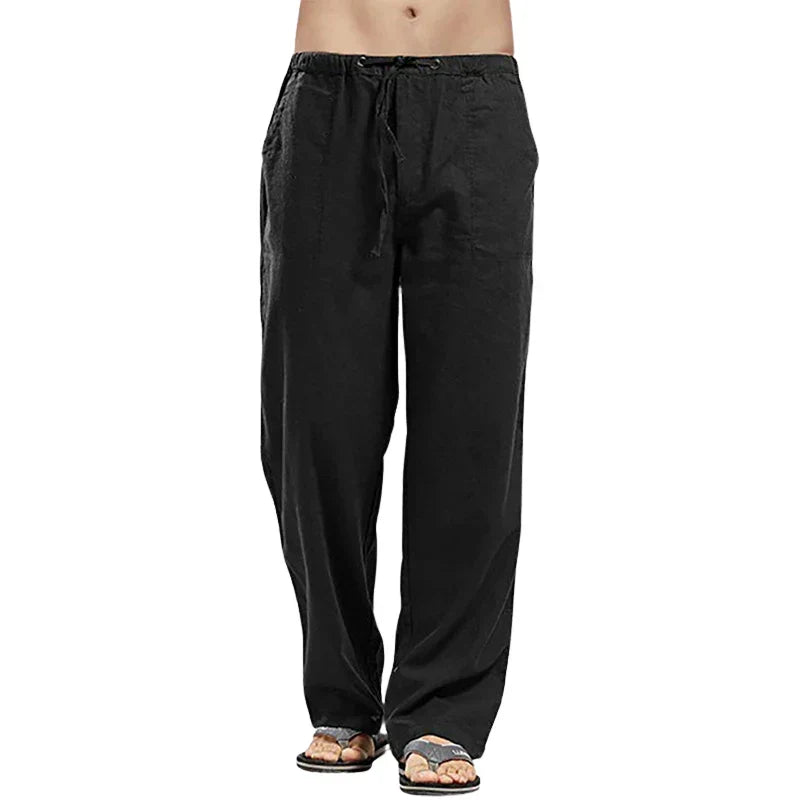 Men's breathable wide leg summer pants, casual and oversized with a comfortable drawstring.