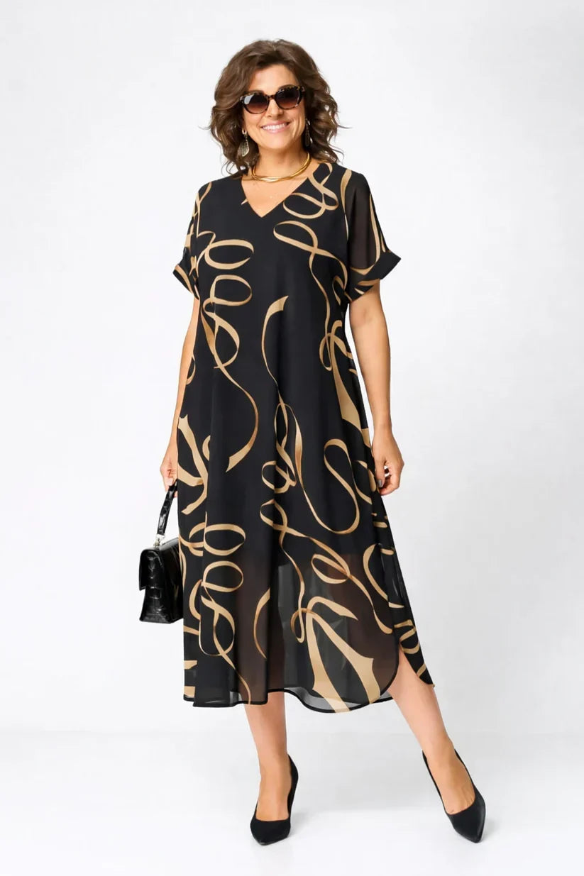Versatile women's relaxed-fit midi dress, perfect for casual yet elegant everyday wear.