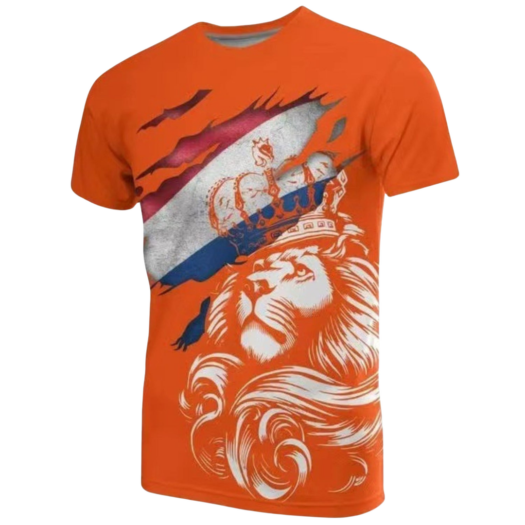 Men's limited edition 2024 t-shirt with a bold 3D Netherlands Flag print. Express national pride in style.