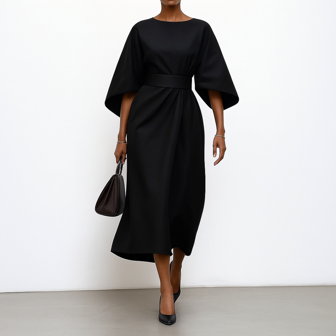 Stylish women's satin feel batwing maxi dress, a chic and elegant piece for modern women's fashion.