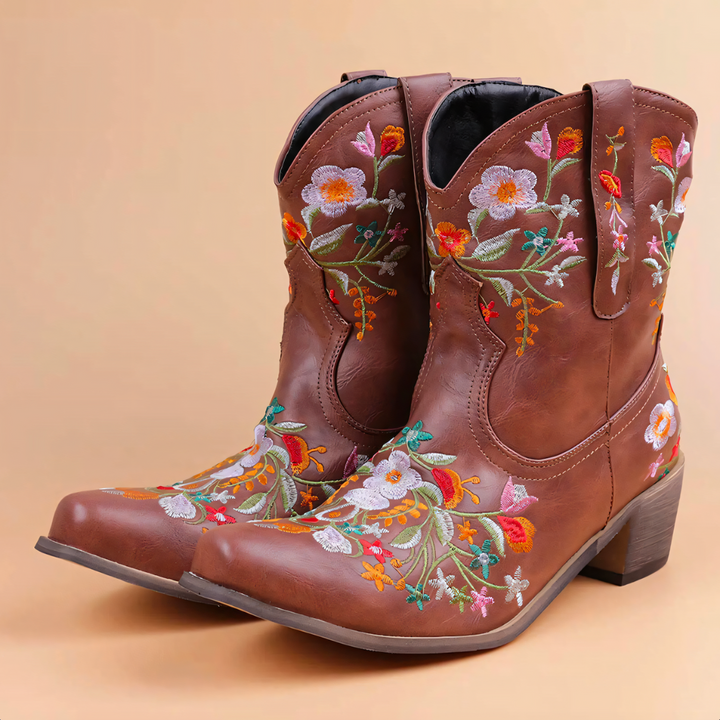 Durable women's weatherproof cowgirl boots, ideal for all-weather outdoor adventures & festival fun, with non-slip sole.