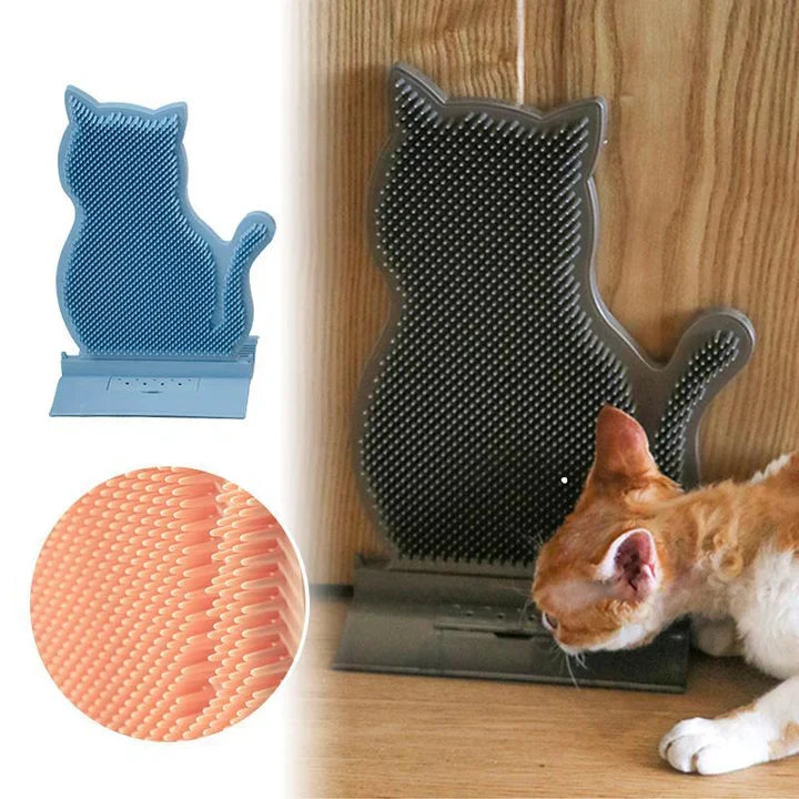 Cat self-care grooming board with scratcher & massage bristles for happy felines.