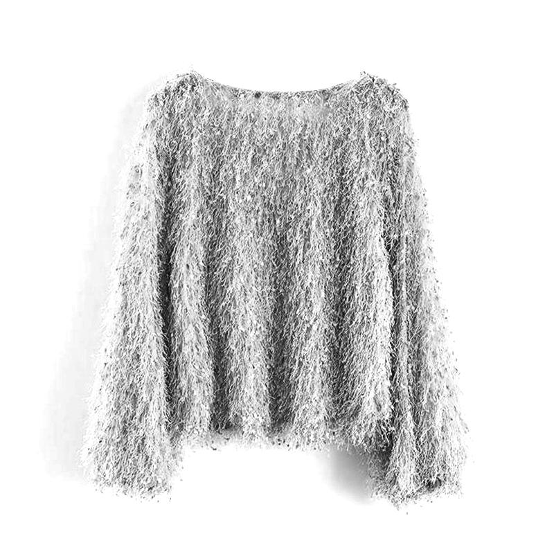 Soft women's solid color plush round neck sweater, providing ultimate comfort and warmth for winter.