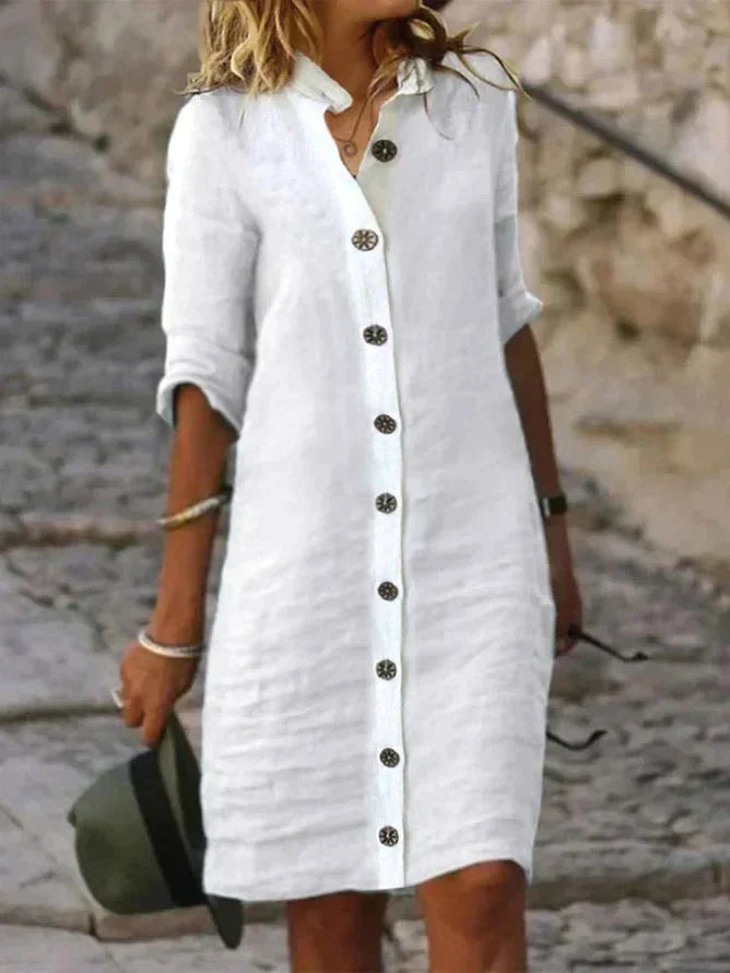 Khaki women's classic summer midi dress. Effortless, comfortable, and stylish for any casual or elegant occasion.