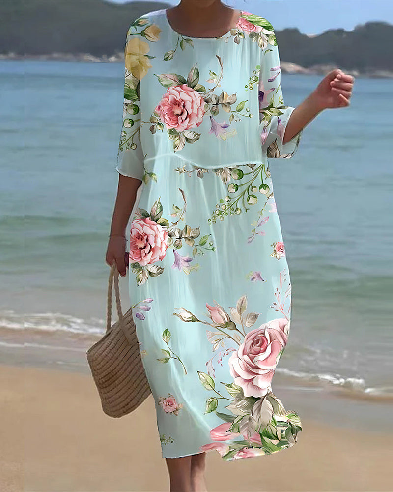 Chic women's floral party dress with elegant design. Ideal for special occasions, spring fashion, or summer style.