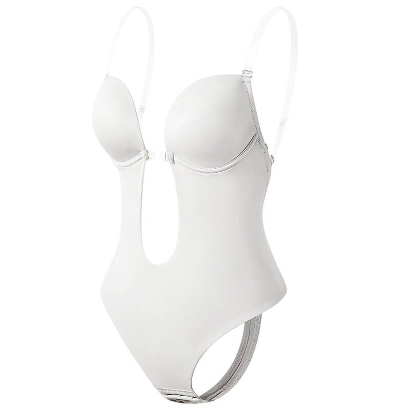 Deep V seamless body shaper for women, offering comfortable sculpting and backless support under dresses.