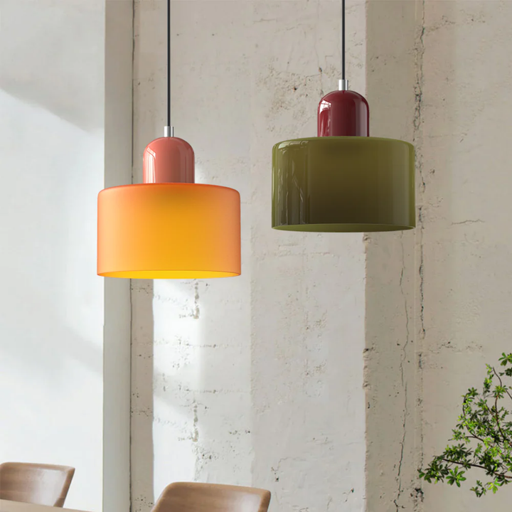 Retro glass pendant lamp with adjustable cord, perfect for warm home lighting & decor.