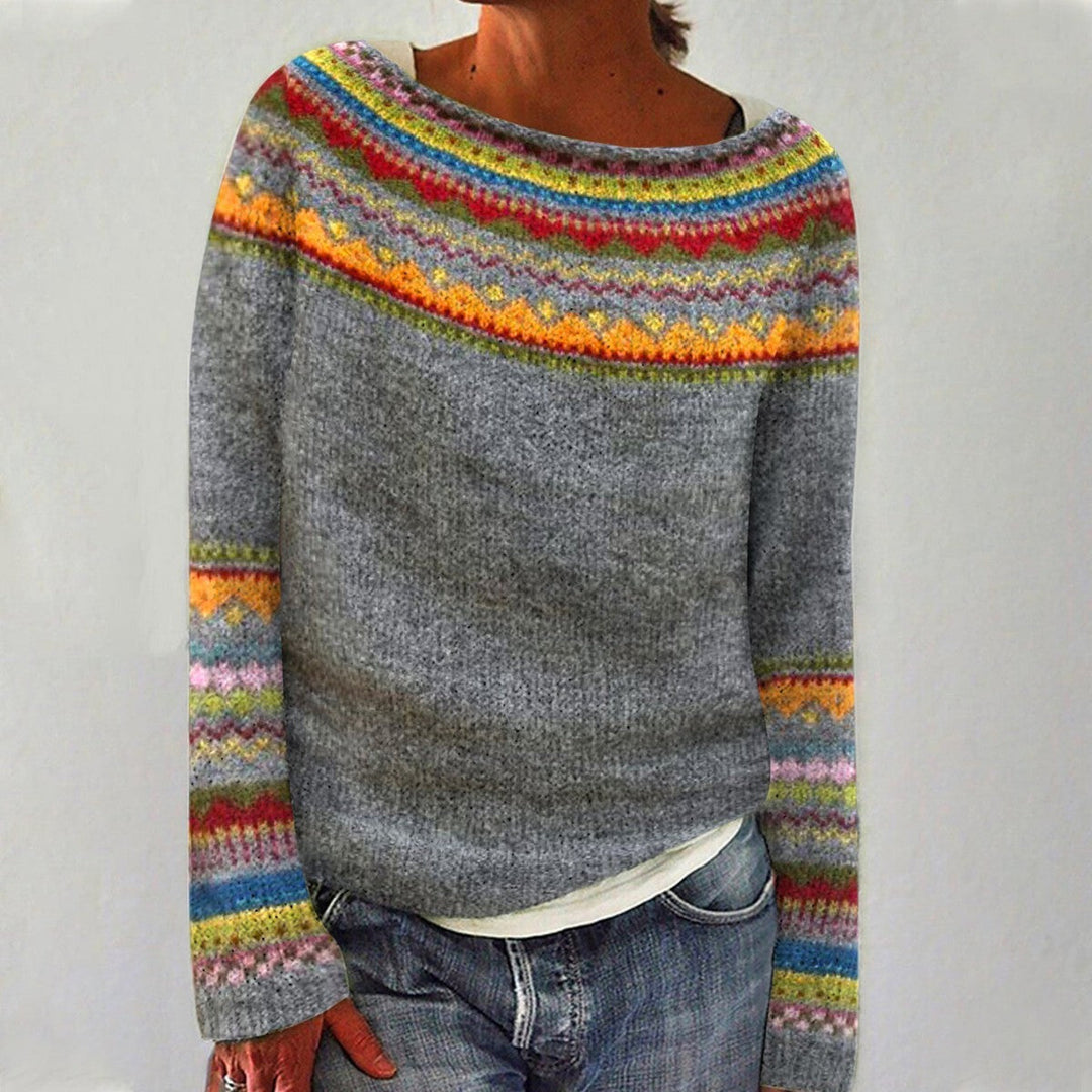 Cozy patterned sweater for women, ideal winter fashion apparel with a beautiful Nordic knit design.