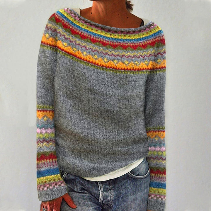 Cozy patterned sweater for women, ideal winter fashion apparel with a beautiful Nordic knit design.