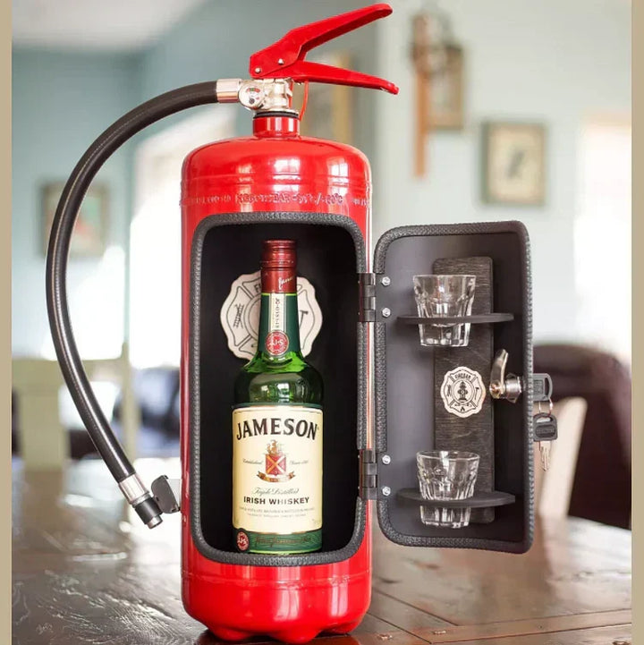 Stylish FireBar secret bar in red/black. Unique gift for discreet drink storage in office or home.