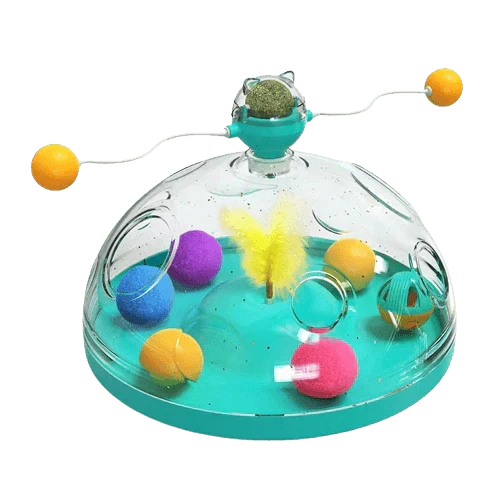 Durable smart cat puzzle toy with multiple compartments for treats, boosting cognitive pet play.