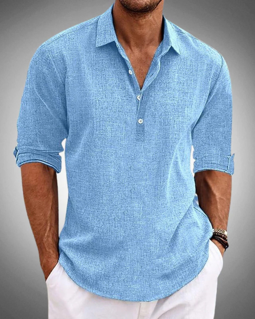 Comfortable men's classic button-up shirt, ideal for stylish summer outfits, casual or semi-formal.