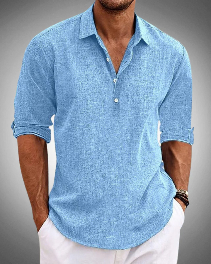 Comfortable men's classic button-up shirt, ideal for stylish summer outfits, casual or semi-formal.