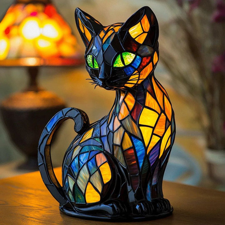 Decorative mosaic cat lamp emitting warm ambient light, perfect for stylish home decor or a unique gift for cat lovers.