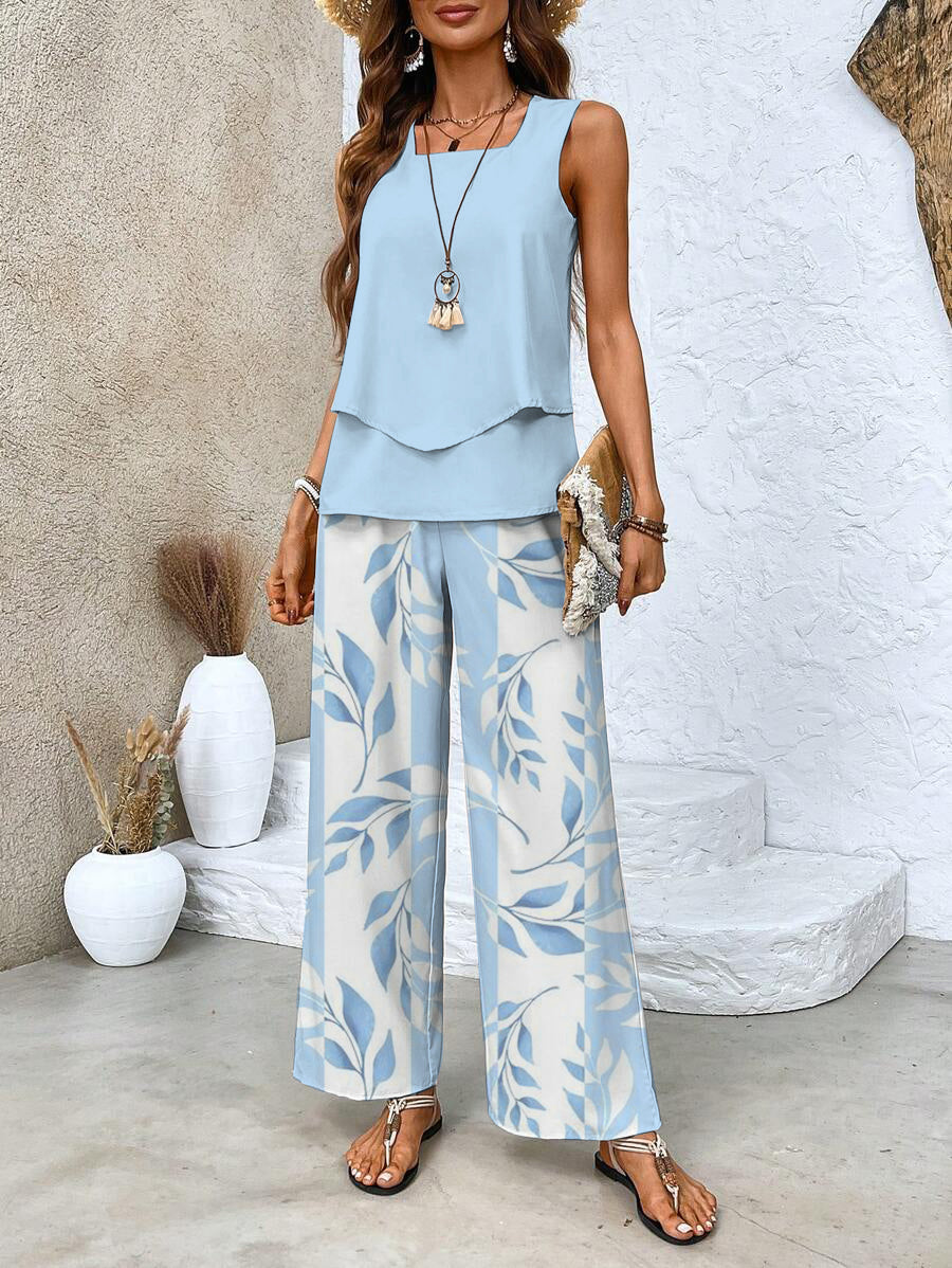 Versatile women's matching two-piece summer outfit, comfortable and stylish.