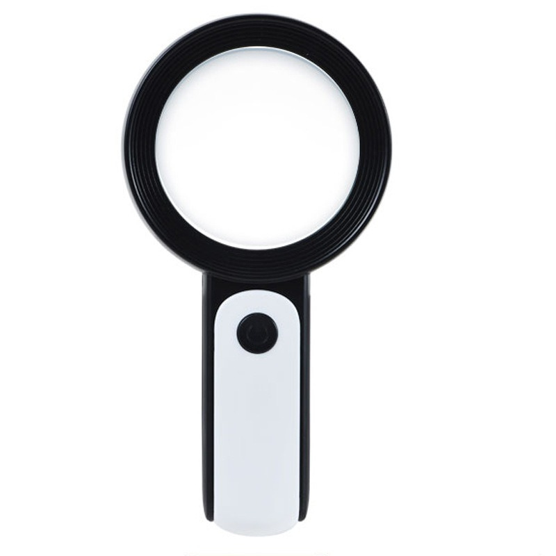 Unisex LED magnifying glass with adjustable light settings for clear reading of fine print.