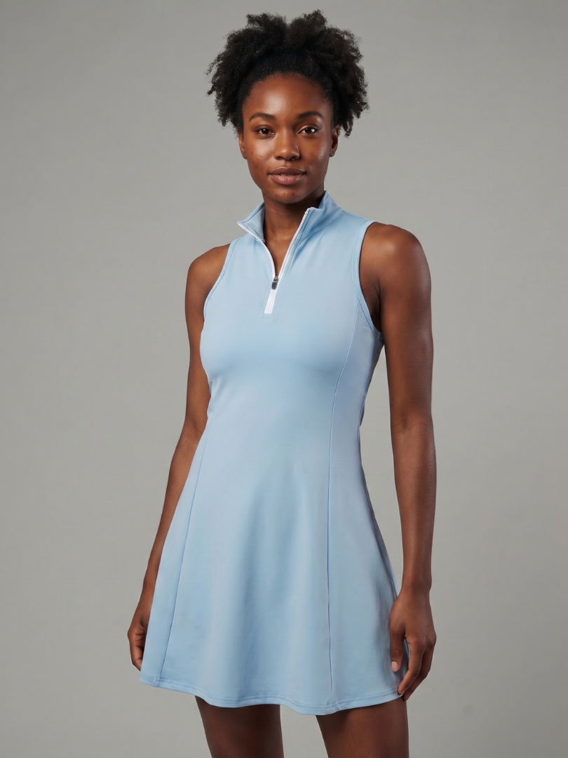 Women's Active Flow Tennis Dress, sleeveless A-line design with built-in shorts for comfort and active style.