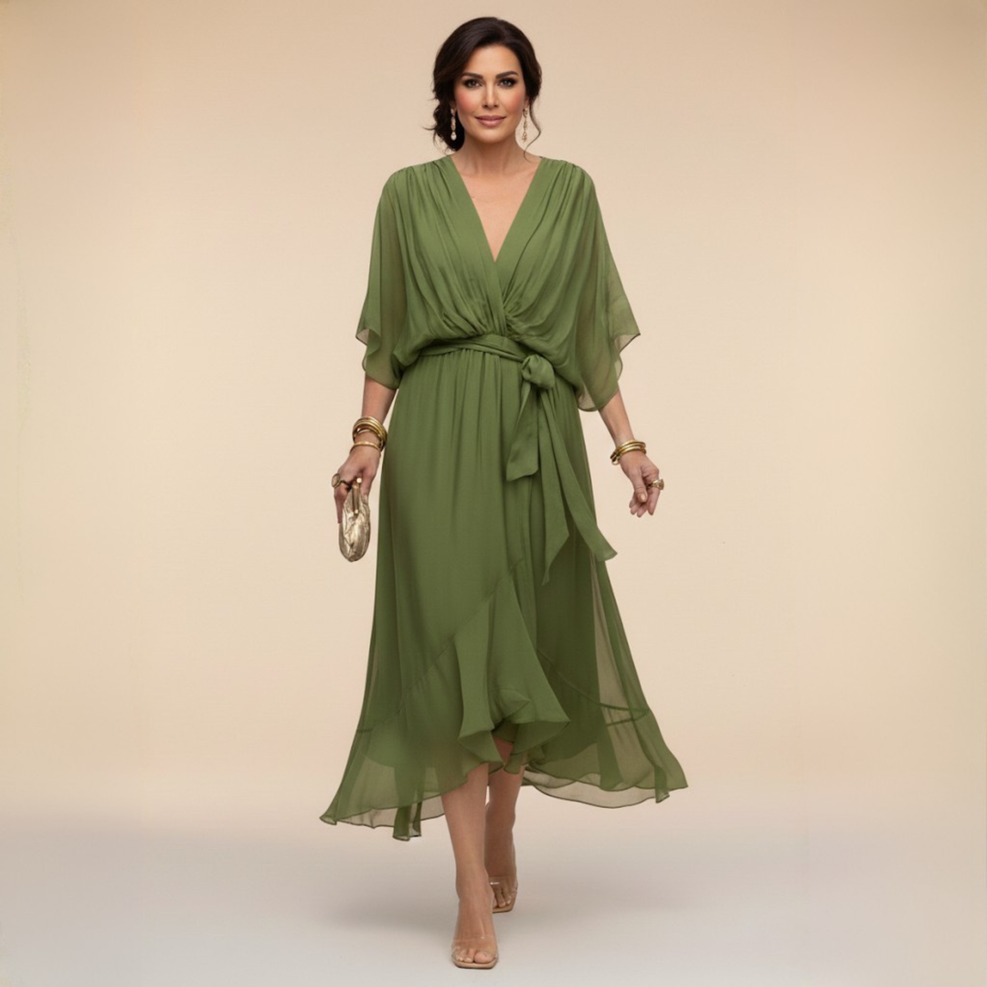Versatile women's V-neck long dress, elegant and comfortable for any formal or casual occasion.