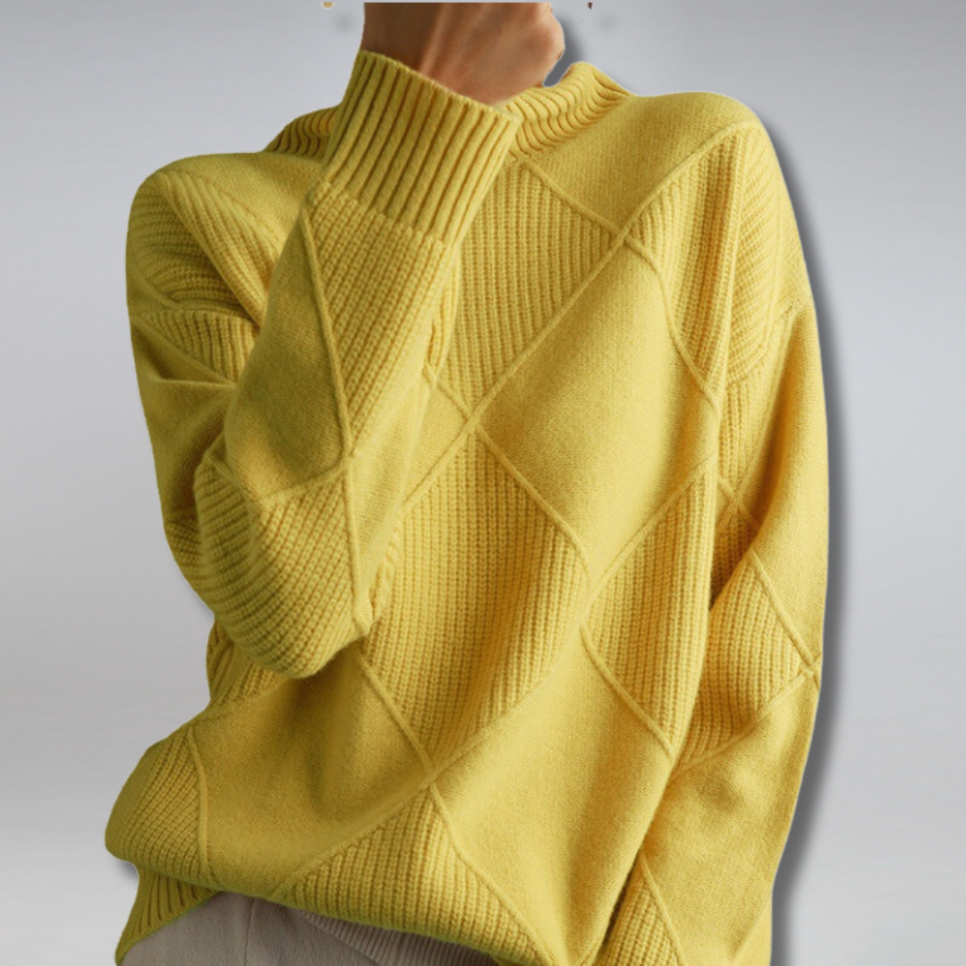 Soft, cozy knit oversized turtleneck sweater for women. Elegant, relaxed fit pullover for everyday style.